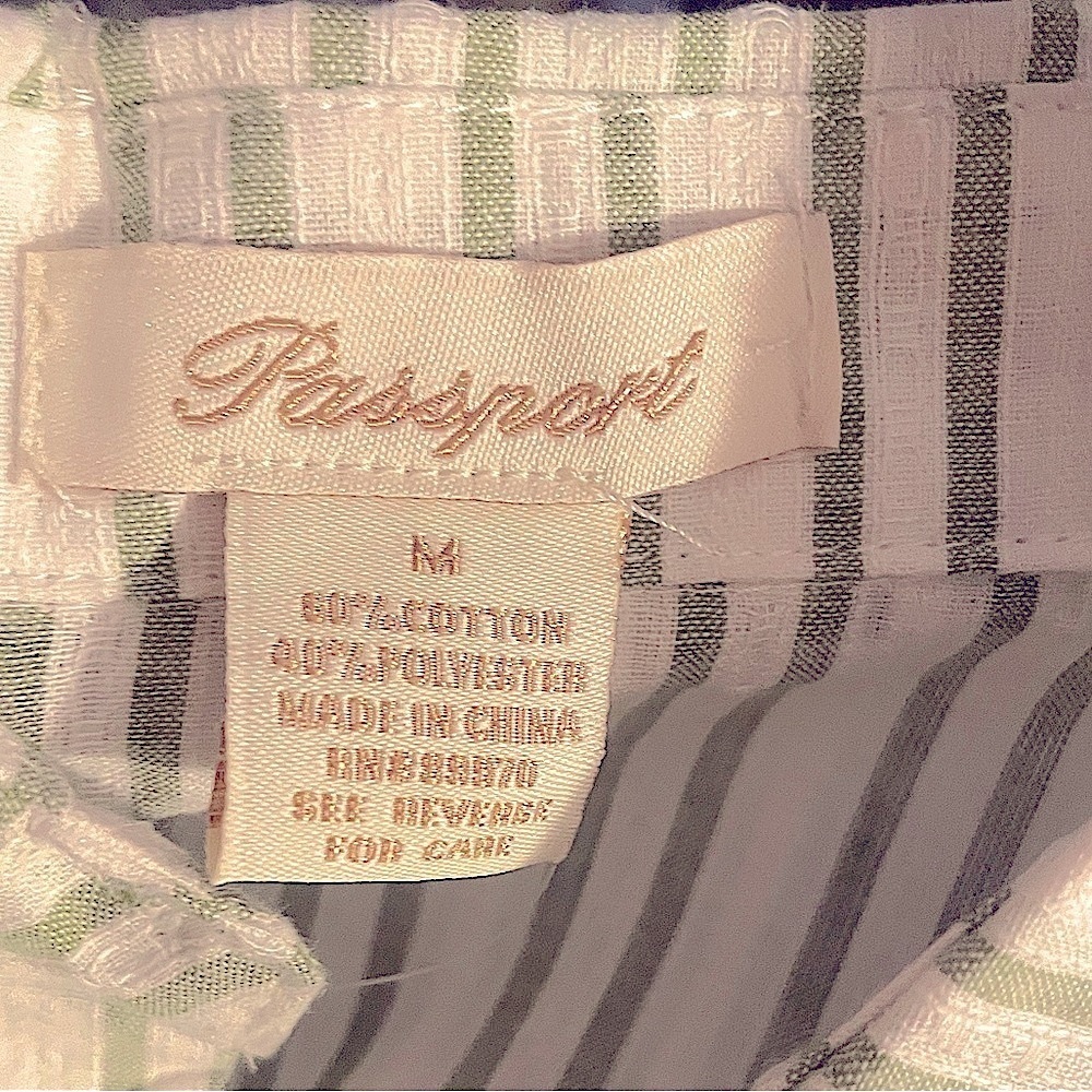 Passport Women’s (Medium) Sage & White Striped Tailored Button Down Blouse - Picture 7 of 8